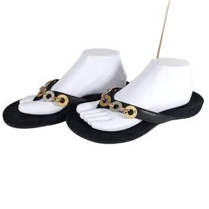 Vionic Women's Ola US 9 Black Embellished Orthaheel Flat Thong Sandals